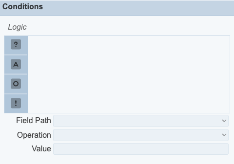 Conditions panel showing the Logic palette and empty logic tree
