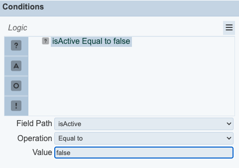 Decision block configured for the disable condition