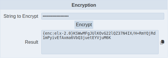 Encryption panel showing a value entered and its encrypted result
