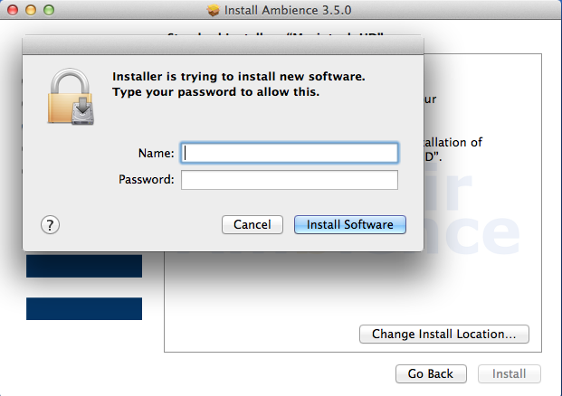 Enter Administrator Credentials - Ambience Installer