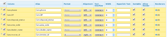 Selecting the Columns to be Displayed in the Table