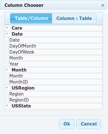 Column Chooser for the Table Band