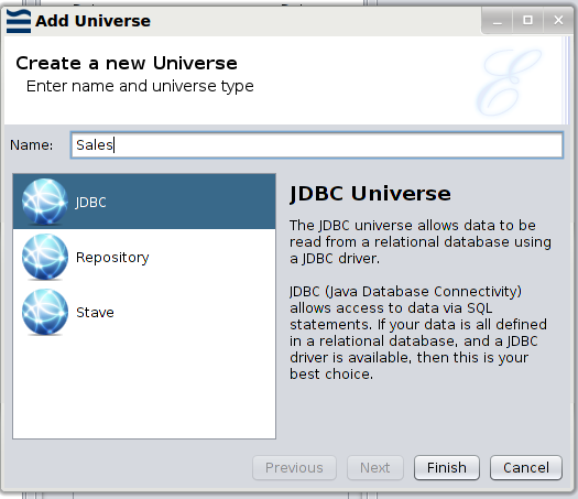 Adding a JDBC Universe