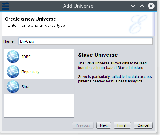 Select the Universe Type as Stave